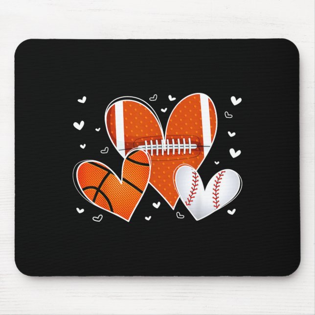Alfombrilla De Ratón Funny Valentines Baseball Basketball Football Hear (Frente)