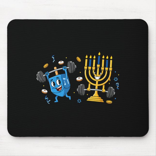 Alfombrilla De Ratón Funny Weightlifting Gym Dreidel Menorah Hanukkah W (Frente)