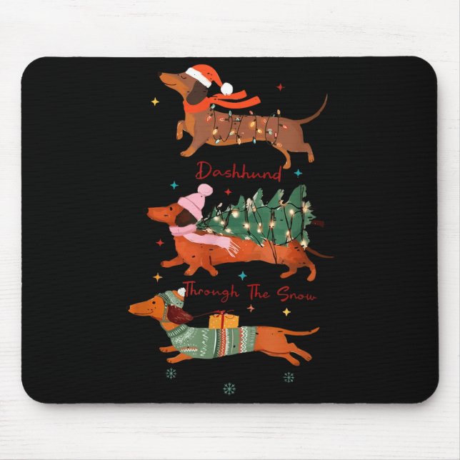 Alfombrilla De Ratón Funny Weiner Dog Dachshund Through The Snow Merry  (Frente)