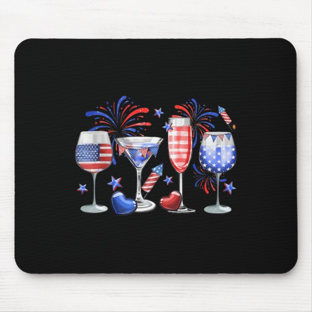 Alfombrilla De Ratón Funny Wine Gl Red White Blue Firework Feliz 4 de (Frente)
