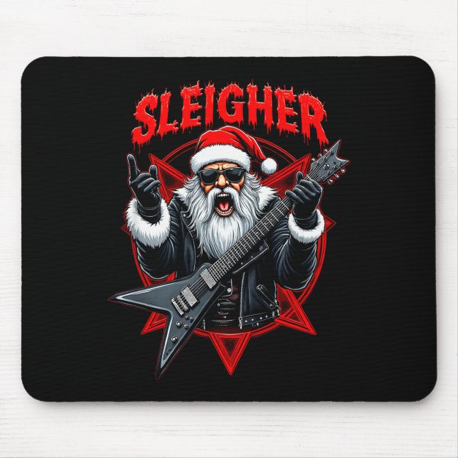 Alfombrilla De Ratón Funny Xmas Christmas Guitar Santa Sleigher Heavy M (Frente)