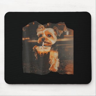 Alfombrilla De Ratón Funny Yorkie Drinking Iced Coffee Cute Dog Meme