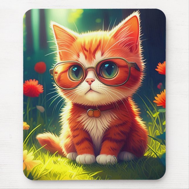 Alfombrilla De Ratón Gafas-365478 de gatito rojo curado (Frente)