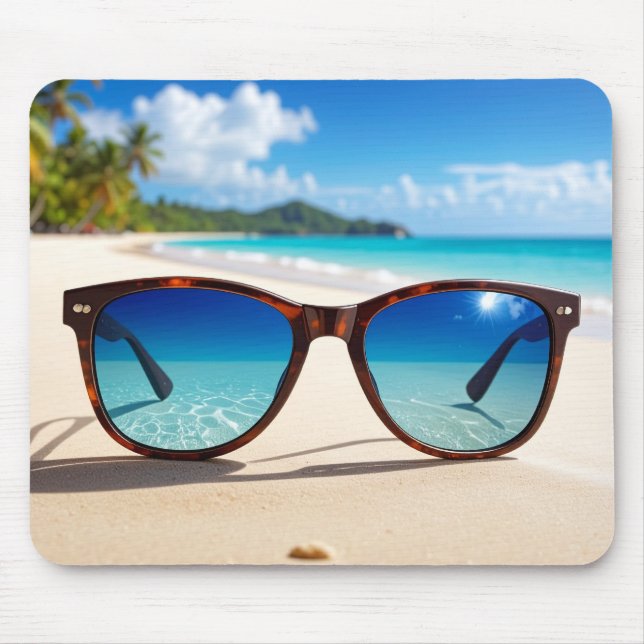 Alfombrilla De Ratón Gafas de sol en la playa (Frente)