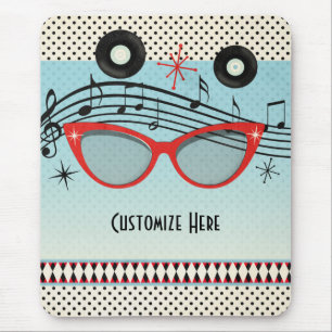 Alfombrilla De Ratón Gafas Retro Vintage Ojos de Gato Rojas de los Años
