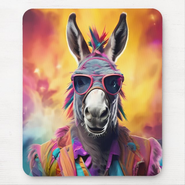 Alfombrilla De Ratón Gafas rosadas de burro, pelo arcoiris (Frente)
