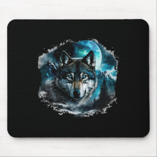 Alfombrilla De Ratón Galaxia del Bosque Icy Moon de Caza de Lobo Gris