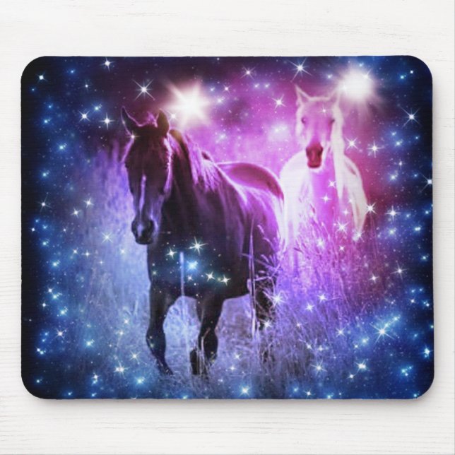 Alfombrilla De Ratón Galaxia romántica estrellas moradas azules galopan (Frente)