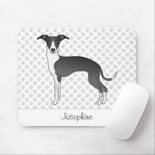 Alfombrilla De Ratón Galgo Italiano Blanco Y Negro Con Nombre Personali