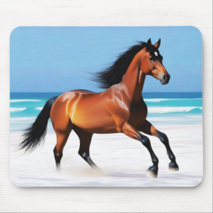 Alfombrilla De Ratón Gallopaje de caballos salvajes en una playa