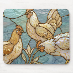 Alfombrilla De Ratón Gallos de Vidrio Emplomado Elegante Granjero