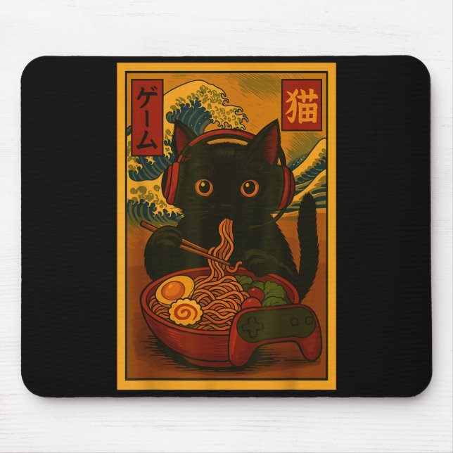 Alfombrilla De Ratón Gamer Cat Eating Ramen Japanese Style  (Frente)