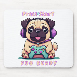 Alfombrilla De Ratón Gamer Pug - juego de video lindo Ilustracion Pug