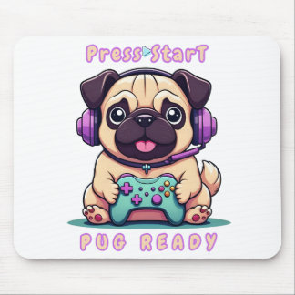 Alfombrilla De Ratón Gamer Pug - juego de video lindo Ilustracion Pug