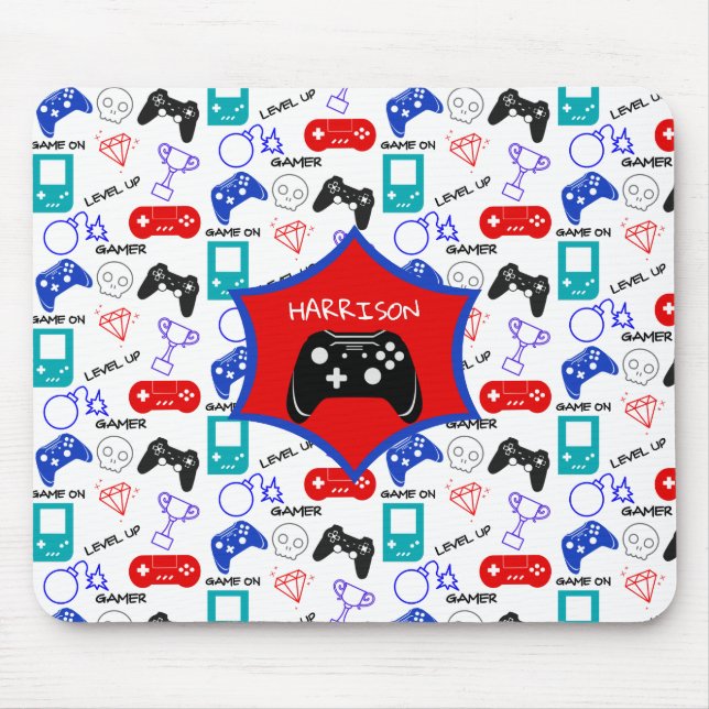 Alfombrilla De Ratón Gamer Video Icons Controllers Pattern Personalized (Frente)