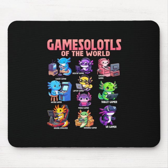 Alfombrilla De Ratón Gamesolotls Of The World Diverse Gamer Axolotl Ani (Frente)