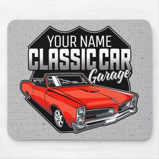 Alfombrilla De Ratón Garaje de coche clásico convertible personalizado  (Frente)