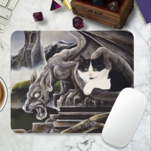 Alfombrilla De Ratón Gargoyle de gato blanco negro