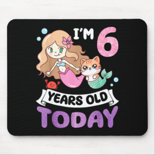 Alfombrilla De Ratón Gata sirena Kawaii tengo 6 años 6º cumpleaños