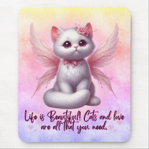 Alfombrilla De Ratón Gatito ángel dulce con alas la vida es bella
