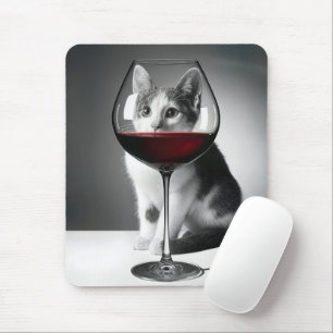 Alfombrilla De Ratón Gatito asomándose a través de una copa de vino