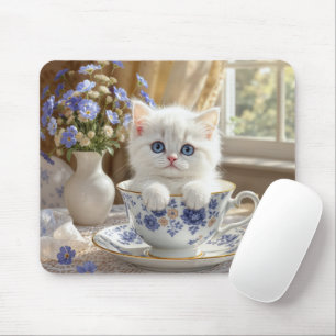 Alfombrilla De Ratón Gatito blanco en una taza de té