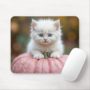 Alfombrilla De Ratón Gatito Blanco Sobre Calabaza Rosa