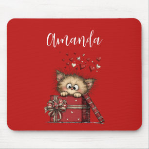 Alfombrilla De Ratón Gatito de dibujos animados lindo en una caja con c
