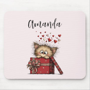 Alfombrilla De Ratón Gatito de dibujos animados lindo en una caja con c