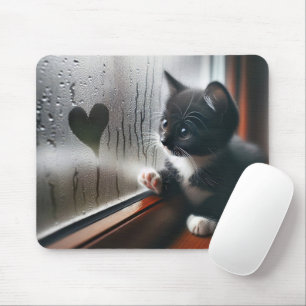 Alfombrilla De Ratón Gatito de esmoquin con un corazón de ventana 