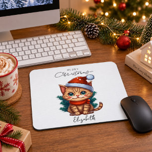 Alfombrilla De Ratón Gatito de Navidad Personalizado y Adorable