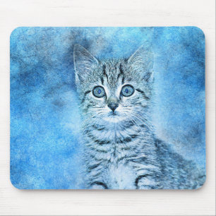 Alfombrilla De Ratón Gatito de Tabby Azul Resumen Acuarela