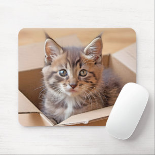 Alfombrilla De Ratón Gatito De Tabby En Caja De Cartón