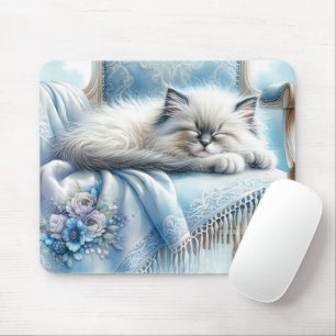 Alfombrilla De Ratón Gatito Durmiendo Azul Encanto Cottagecore Soñador