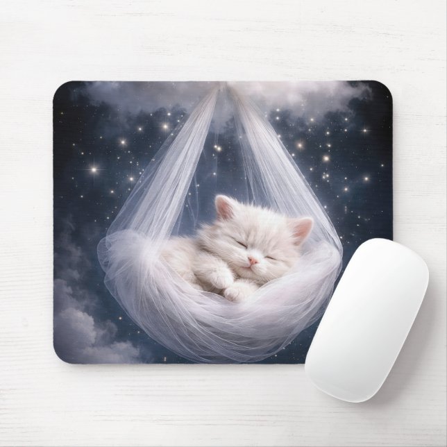 Alfombrilla De Ratón Gatito durmiendo en una hamaca de tul (Con ratón)