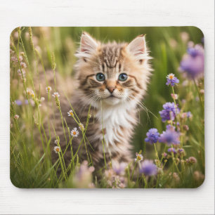 Alfombrilla De Ratón Gatito En Campo De Flor Silvestre