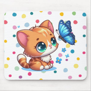 Alfombrilla De Ratón Gatito/Gato lindo & mariposa