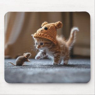 Alfombrilla De Ratón Gatito jugando con un ratón pequeño