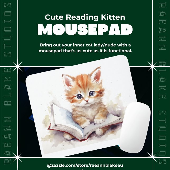 Alfombrilla de ratón gatito leyendo adorable (Subido por el creador)