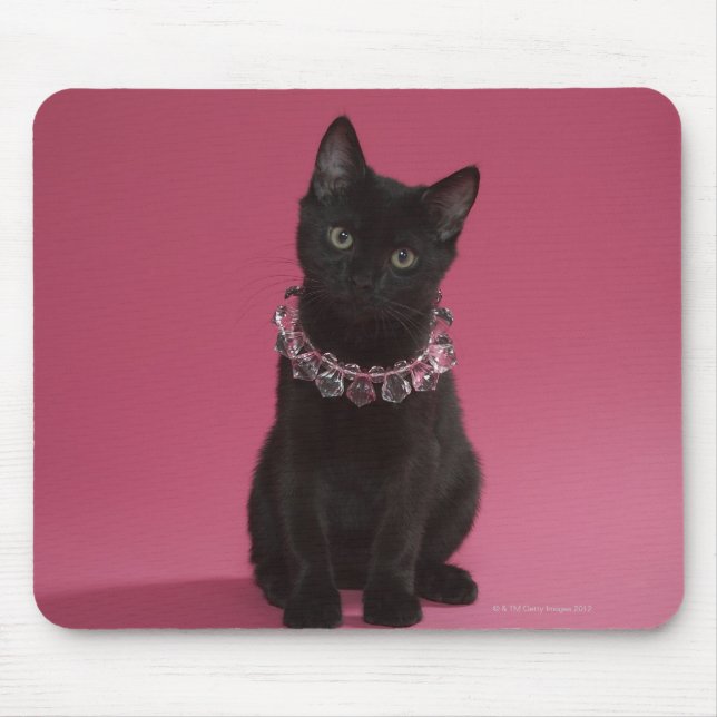 Alfombrilla De Ratón Gatito negro con collar de joyas (Frente)