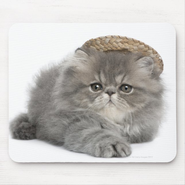 Alfombrilla De Ratón Gatito persa (2 meses de edad) con una paja (Frente)