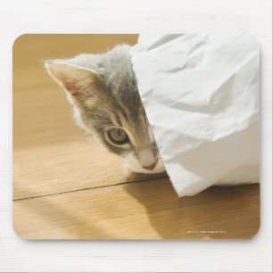 Alfombrilla De Ratón Gatito que oculta en bolsa de papel