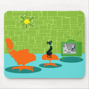 Alfombrilla De Ratón Gatito retro Mousepad de la era espacial