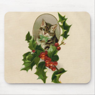 Alfombrilla De Ratón Gatito Victoriano de Navidad en Tabby Antiguo de A