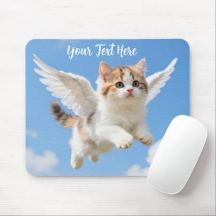 Alfombrilla De Ratón Gatito Volador Adorable Calico Tabby Cielo Azul