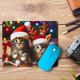 Alfombrilla De Ratón Gatitos con Santa Claus y gorras de renos