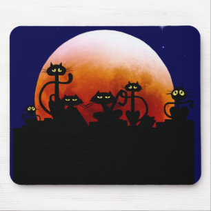 Alfombrilla De Ratón Gatitos de Halloween y luna Mousepad de Halloween