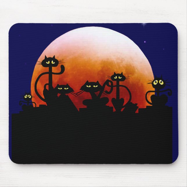Alfombrilla De Ratón Gatitos de Halloween y luna Mousepad de Halloween (Frente)