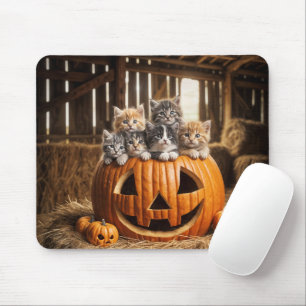Alfombrilla De Ratón Gatitos En Un Jack-o-lantern De Granero