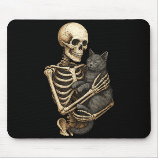 Alfombrilla De Ratón Gato abrazando esqueleto Halloween Amante de gatos